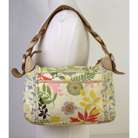 ROOMY FOSSIL FLORAL CANVAS GENUINE LEATHER TOTE HOBO SHOULDER BAG HANDBAG PURSE - Picture 5 of 9